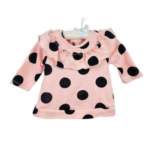 Tucker Tate Pink Black Baby Girl Polka Dot Ruffle Dress Long Sleeved 3m 3 Months